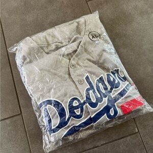 Los Angeles Dodgers Gray Script Button Baseball Jersey